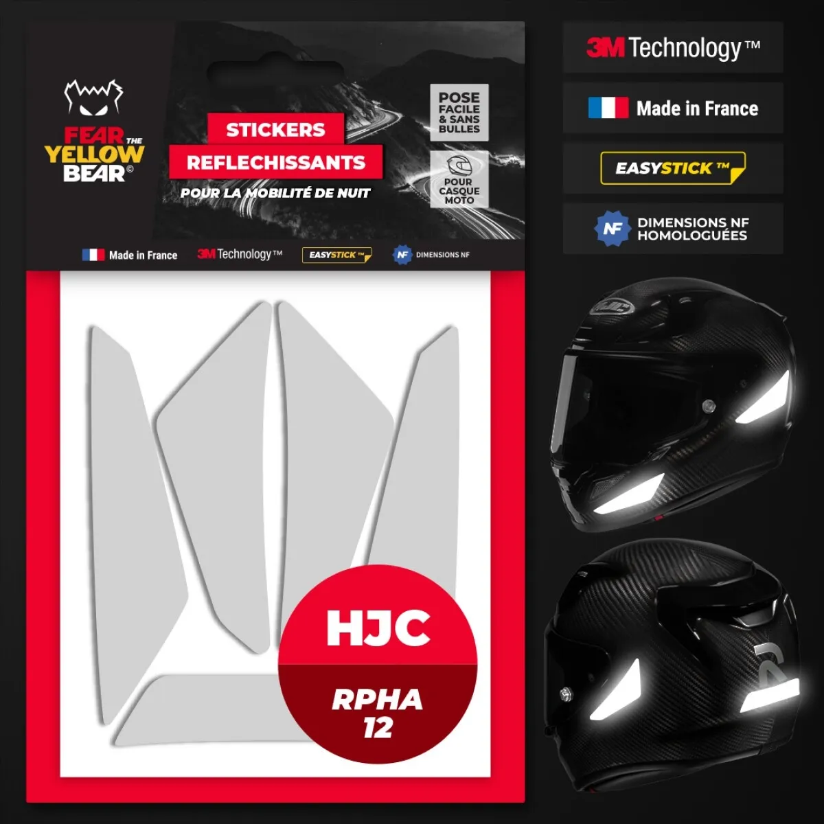 Stickers Réfléchissants Casque HJC Replica RPHA12 Blanc - Accessoires Casques